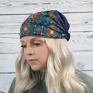 Bohemian Navy Blue BOHO head wrap, scarf, head wrap.